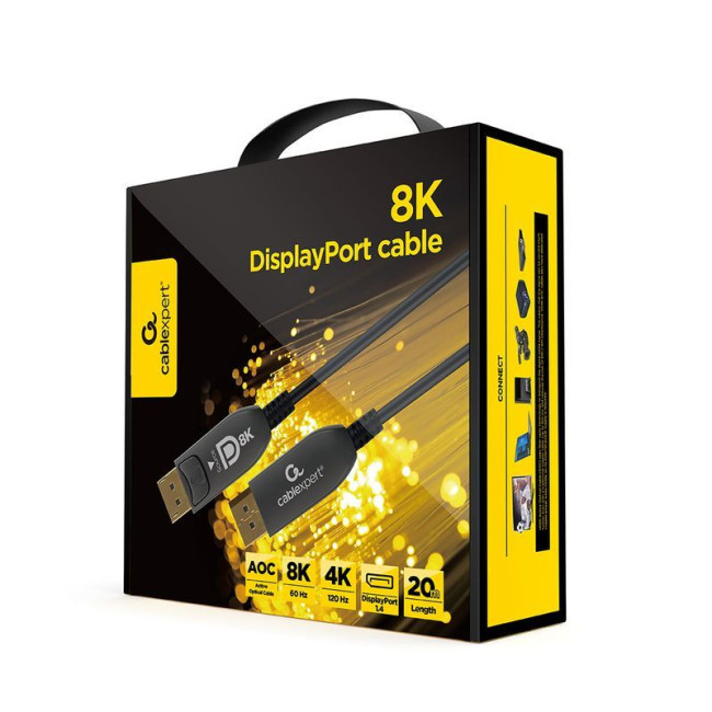 Кабель оптичний (AOC) DisplayPort V.1.4, 8К 60Гц/4К 120Гц, позолочені конектори, 20 м