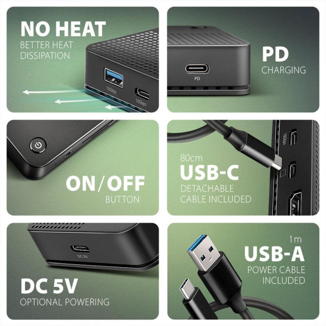 Хаб концентратор AXAGON HMC-U4 USB4 40Гбіт/с DUAL 4K DISPLAY 12in1, Чорний