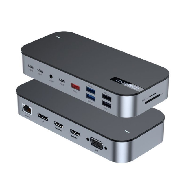 Док станція USB-C 15-в-1 (HDMI / PD / картридер / LAN / USB-A / USB-C Аудіо), алюміній