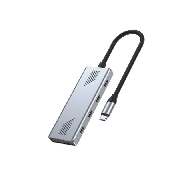 Хаб на 4 порти USB-С 3.2, метал, сріблястий