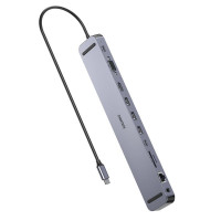 Док станція USB-C 11-в-1 (HDMI/VGA/LAN/картридер/USB-A/USB-C/Audio), алюміній