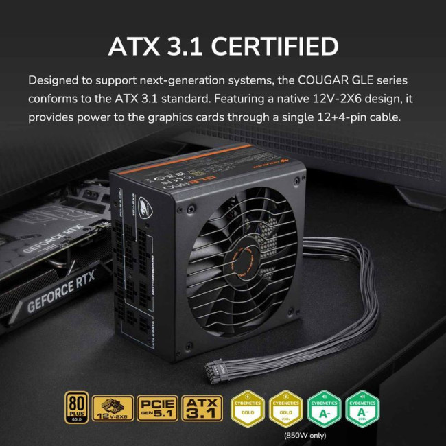 Блок живлення 850 Вт, 80 Plus Gold, Modular, 135 мм Silent Fan, 8SATA + 4PCI-E