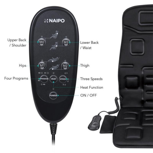Масажна накидка на крісло NAIPO Portable Seat Cushion with Vibration and Heat з підігрівом та вібрацією (MGC-168)