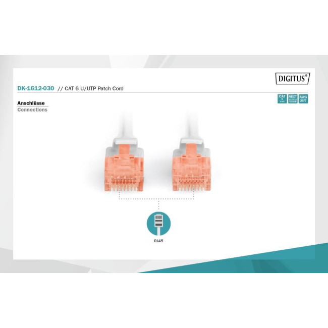 Патч-корд CAT 6 U-UTP, PVC AWG 26/7, довжина 3 м, колір сірий DK-1612-030 DIGITUS by ASSMANN
