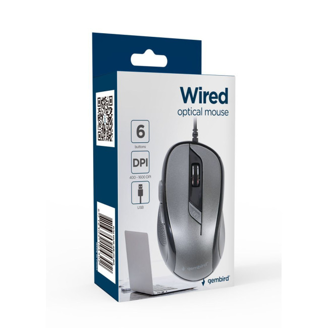 Оптична миша, USB інтерфейс, 1600 dpi, сіро-чорний