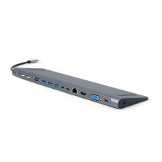 Док станція USB-C 9-в-1 (USB-хаб + HDMI/VGA/PD/картридер/LAN/3.5-мм аудіо), сірий
