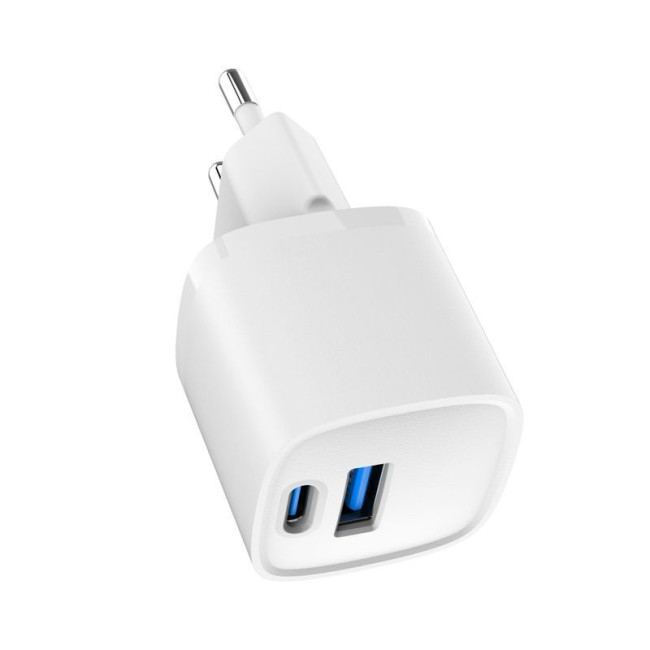 Мережевий ЗП, 1 USB-A + 1 Type-C (PD20Вт + QC3.0 18Вт), білий