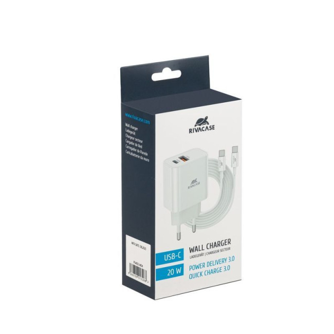 Мережевий зарядний пристрій, 2х USB-А + Type-C, PD 20W+QC3.0, кабель Type-C, білий