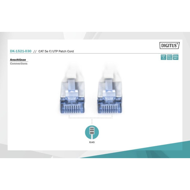 Патч-корд CAT 5e F-UTP, Cu, PVC AWG 26/7, довжина 3 м, колір сірий DK-1521-030 DIGITUS by ASSMANN