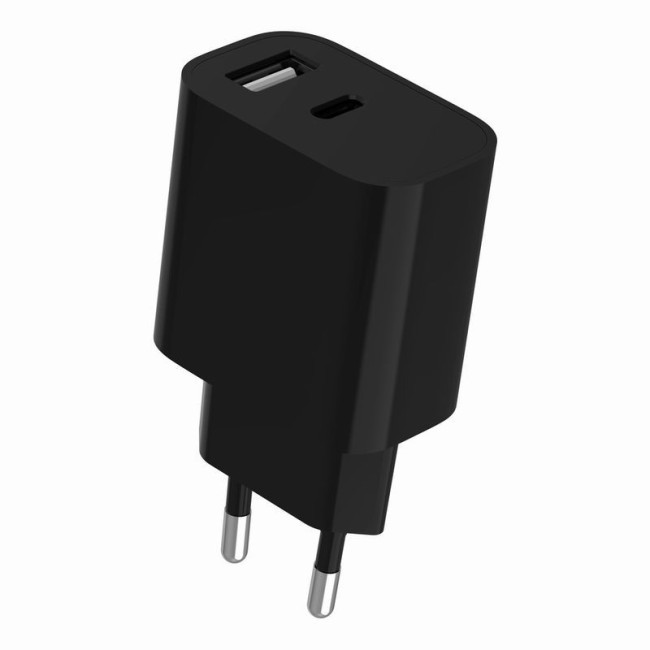 Мережевий ЗП, 1xUSB-A+1xUSB-C 5V/2.4A (12W), чорний