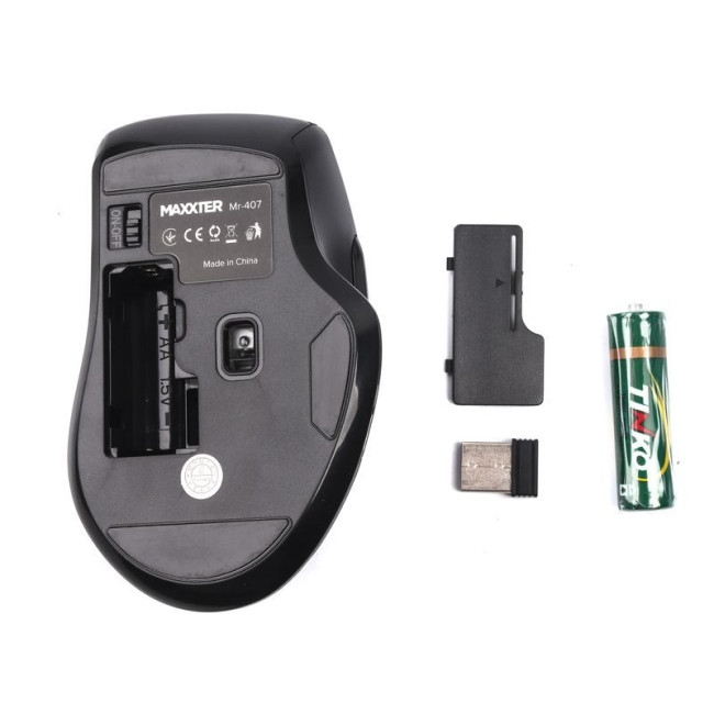 Миша бездротова, 6 кнопок, оптична, 1600 DPI, USB, чорний