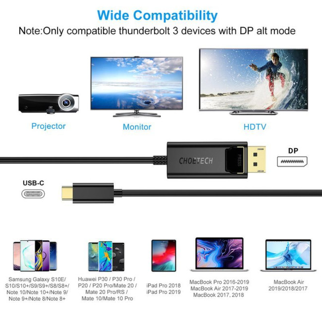 Кабель USB-C на DisplayPort, 8K 60 Гц, 1,8 м