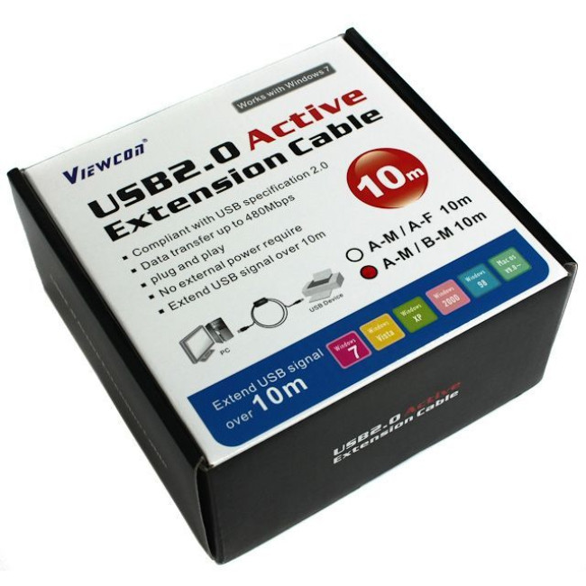 Активний кабель USB 2.0 AM/BM, 10 м