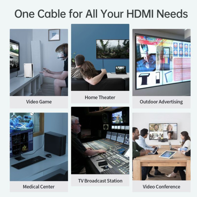 Кабель HDMI V.2.1, 8К 60 Гц, HDR10, HLG, 48Gbps, YUV 4:4:4, позолочені конектори, 2 м