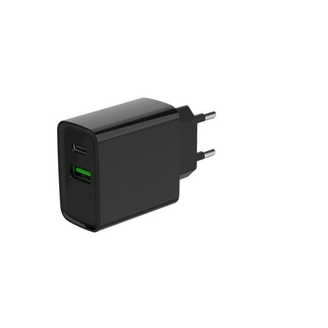 Мережевий ЗП, 1 USB-A + 1 Type-C (PD20Вт + QC3.0 18Вт), чорний