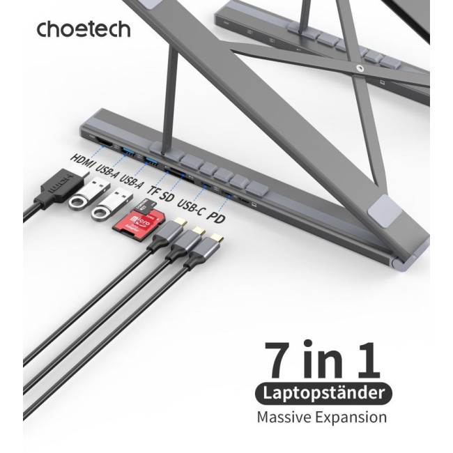 Док станція USB-C 7-в-1 (HDMI/PD/картридер/USB-A / USB-C), алюміній