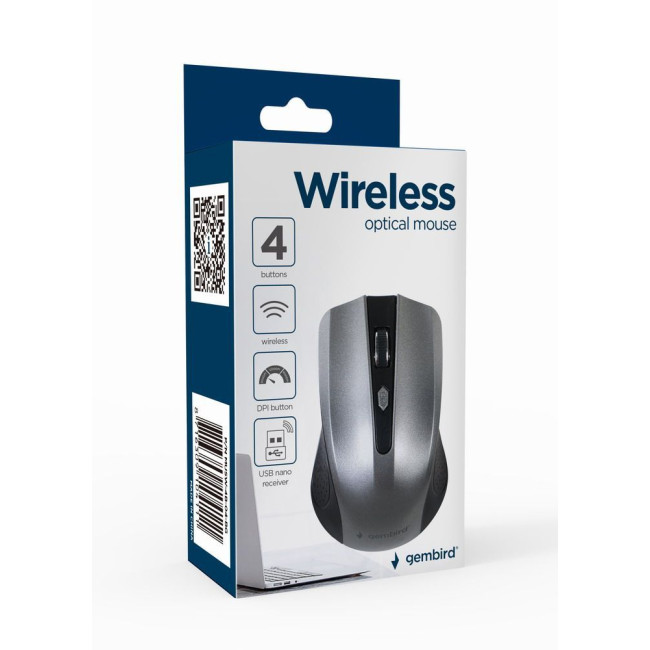 Бездротова оптична миша, USB, 1600 dpi, сiро-чорна