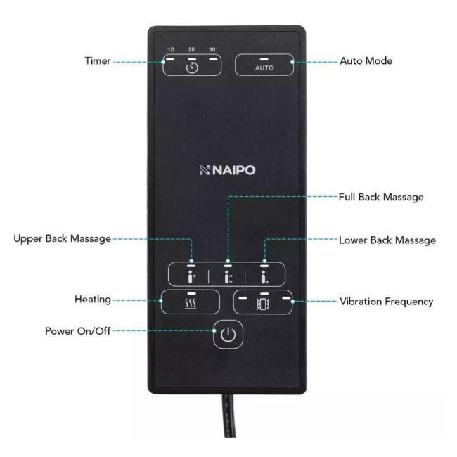 Масажна накидка на крісло NAIPO Neck & Back Massager з підігрівом, вібрацією та функцією масажу Шиатцу; модель - MGBK-2606H