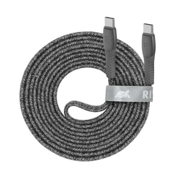 Кабель USB 2.0 Type-C/Type-C, тканинне обплетення, 2.1 м, 3А, 60 Вт, сірий