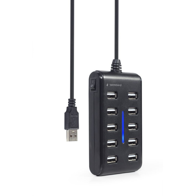 Хаб на 10 портів USB 2.0, пластик, чорний