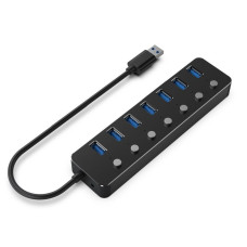 Хаб на 7 портiв USB 3.0, з вимикачами, пластик\метал, чорний