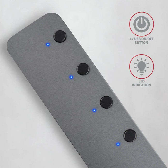 Хаб AXAGON HUE-MSA SuperSpeed USB-A SWITCH hub w. функція зарядки, USB-A кабель 20см, Сірий