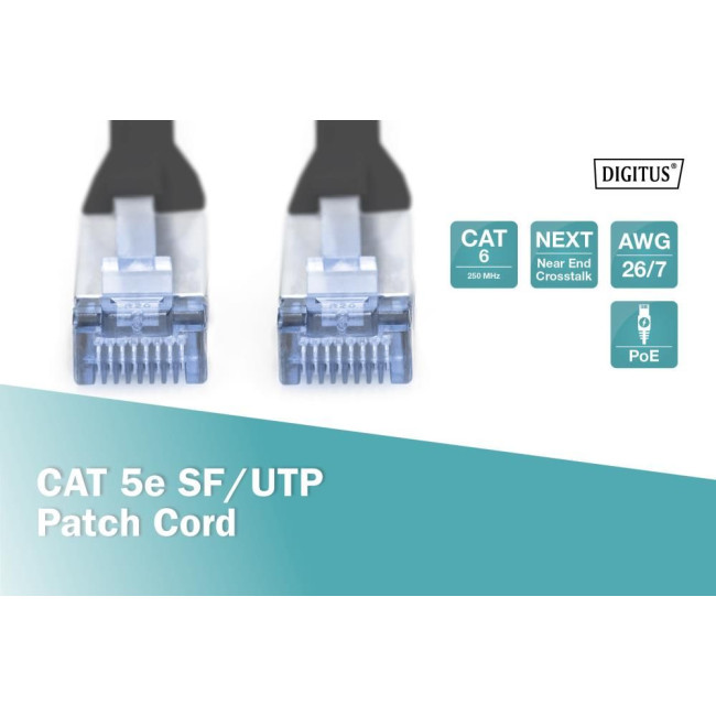 Патч-корд CAT 5e SF-UTP, Cu, PVC AWG 26/7, довжина 1 м, колір чорний DK-1531-010/BL DIGITUS by ASSMANN