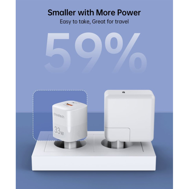 Мережевий зарядний пристрій, GaN, USB-A/USB-C, 33Вт, QC3.0/PD/PPS