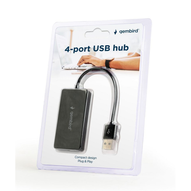 Хаб на 4 порти USB 2.0, пластик, чорний