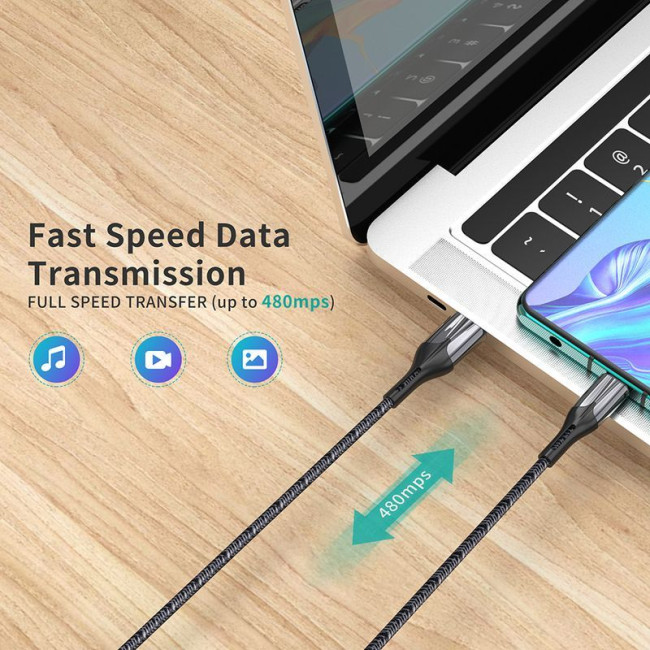 Кабель преміум якість USB 2.0, A-тато/C-тато, 5A, 1,2 м.