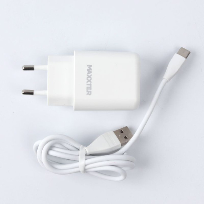 Мережевий зарядний пристрій, 1 USB + кабель USB-A to Type-C (Quick Charge 3.0) 5V/2.4A-9V/1.2A