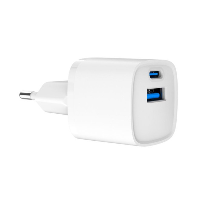 Мережевий ЗП, 1 USB-A + 1 Type-C (PD20Вт + QC3.0 18Вт), білий
