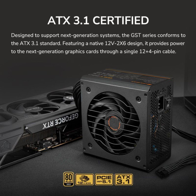 Блок живлення 850 Вт, 80 Plus Gold, ATX 3.1, 120 мм HDB Fan, 8 SATA + 6 PCI-E