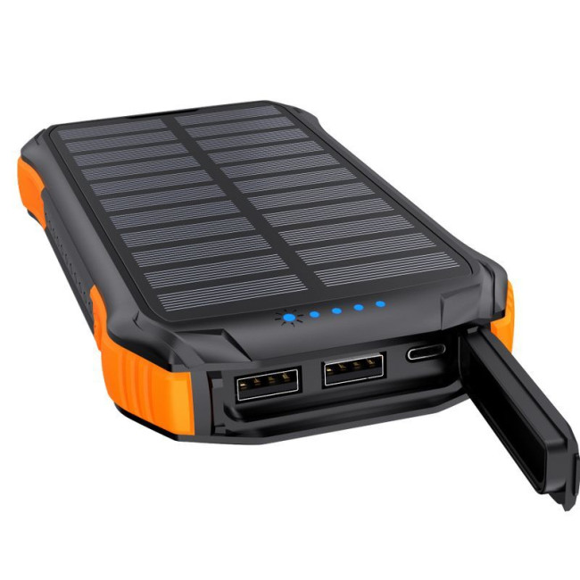 Портативний зарядний пристрій, 10000 mAh, 10Вт, сонячна панель, QI, LED лампа