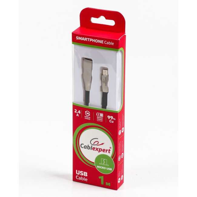 Кабель micro USB 2.0 A-тато/Micro B-тато, преміум, плоский, 2.4 А