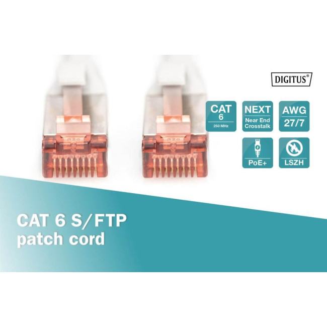 Патч-корд CAT 6 S-FTP, Cu, LSZH AWG 27/7, довжина 2 м, колір сірий DK-1644-020 DIGITUS by ASSMANN