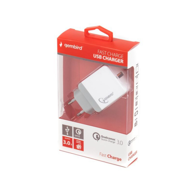 Зарядний пристрій, 1 USB (швидке заряджання Qualcomm 3.0) 5V/3A-9V/2A-12V/1.5A