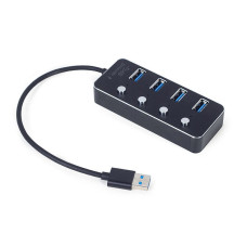 Хаб на 4 порти USB 3.0, з вимикачами, пластик\метал, чорний