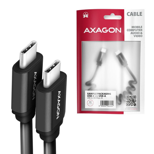 Кабель USB-C TO USB-C 0.6M 60W TWISTER BLK BUCM-CM10TB AXAGON