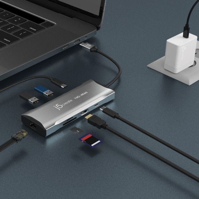 Док станція USB-C 10Gbps, 7-в-1 (хаб/HDMI/PD/картридер), сірий
