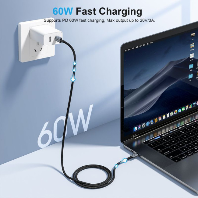 Кабель USB 2.0 C-тато/C-тато, 60 ватт, 1.2 м, преміум