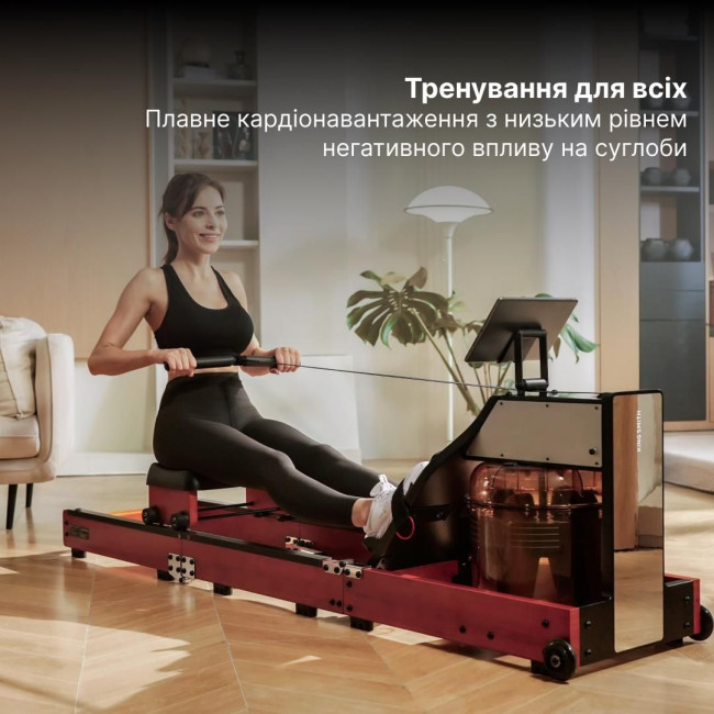 Водний гребний тренажер з магнітним опором та системою потрійного складання KINGSMITH WM10 (RMWM10F) колір чорний горіх