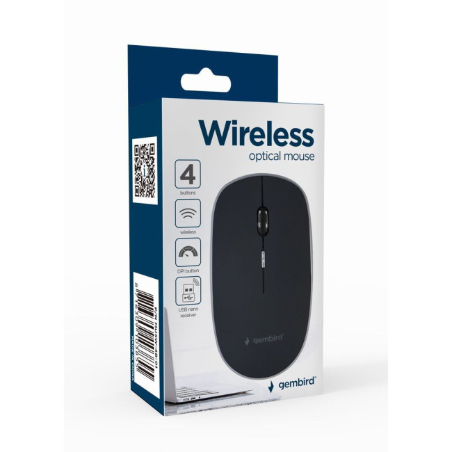 Бездротова оптична миша, USB, 1600 dpi, чорний