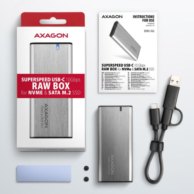 Зовнішній карман для SSD-накопичувачів AXAGON EEM2-SG2 SuperSpeed+ USB-C - M.2 NVMe & SATA SSD RAW box