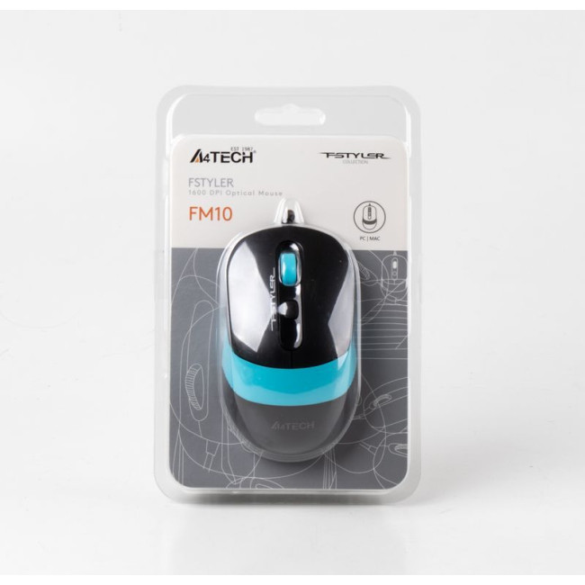 Миша дротова Fstyler, USB, 1600 dpi, чорний + синій