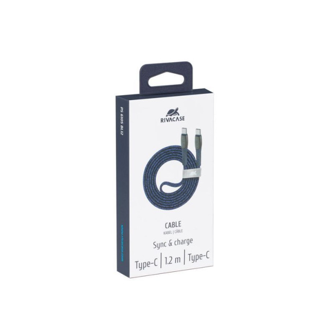 Кабель USB 2.0 Type-C/Type-C, тканинне обплетення, 1.2 м, 3А, 60 Вт, синій