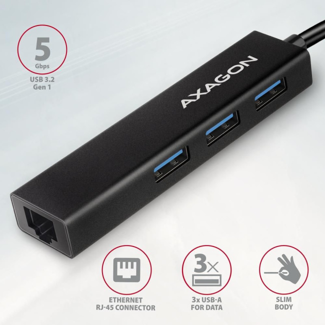 Хаб концентратор AXAGON HMC-GL3A SuperSpeed USB-C hub + gigabit LAN
