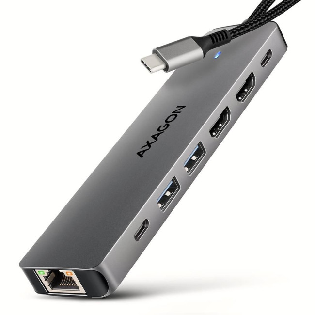 Хаб концентратор AXAGON HMC-8HLSA USB-C 5Гбіт/с 9in1 hub, Сірий
