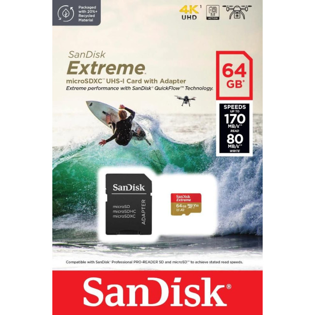 Карта пам’яті MICRO SDXC 64GB UHS-I W/A SDSQXAH-064G-GN6AA SANDISK