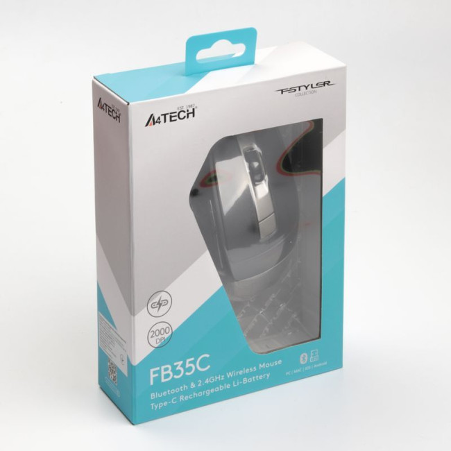 Миша бездротова Fstyler, Bluetooth / 2.4 ГГц, вбудований акумулятор, 2000 dpi, сірий